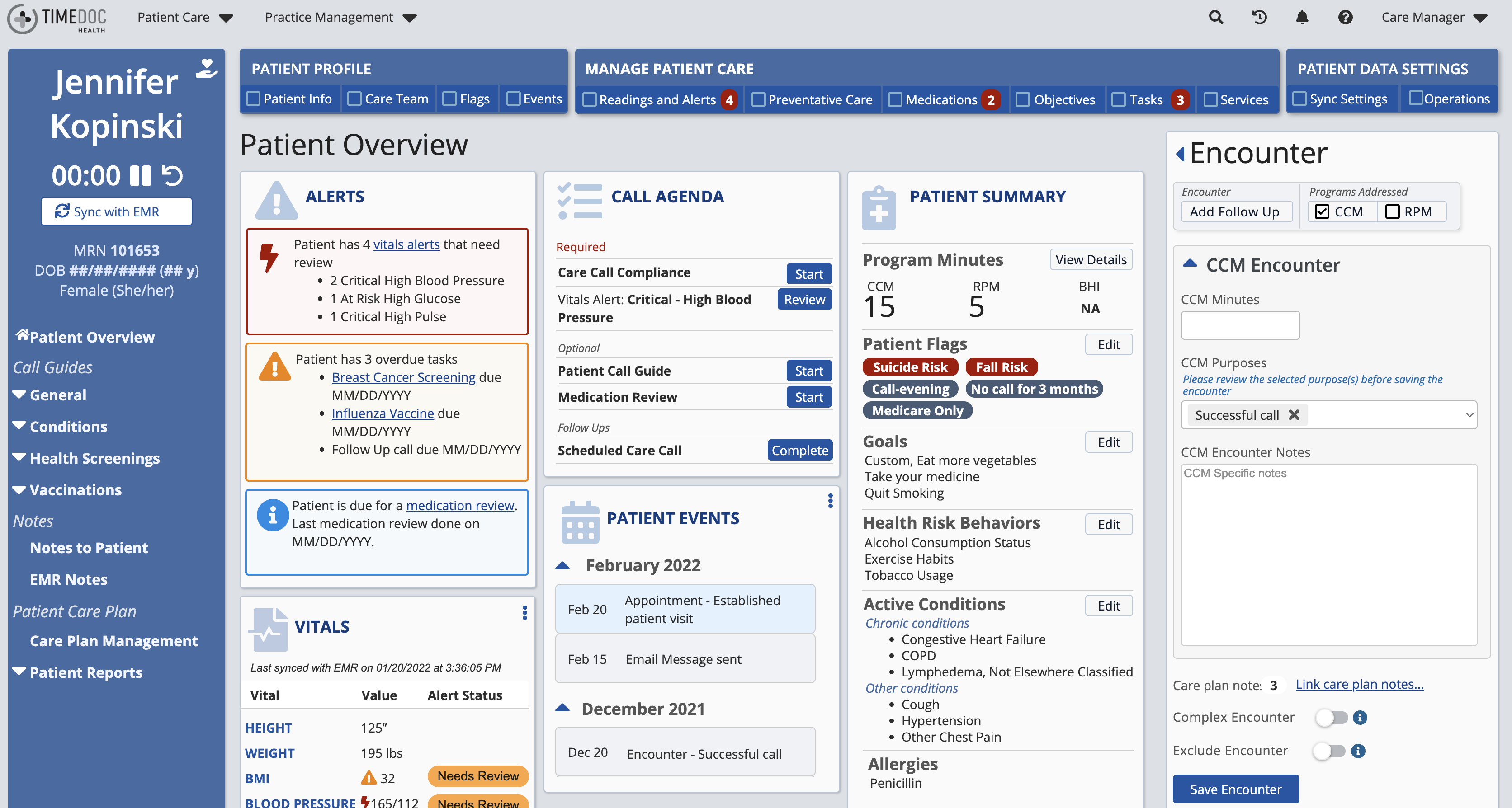 screen sample of a new patient home page designed to look more like a dashboard